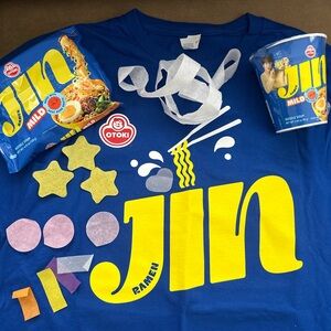 BTS Jin Ramen tshirt size Large+NJ concert confetti+concert ramen pack and cup